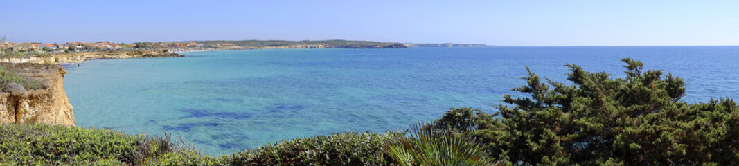 Fototapeta na wymiar View on the sea and the beach in S’Anea Scoada San Vero Milis, Sardinia, Italy.