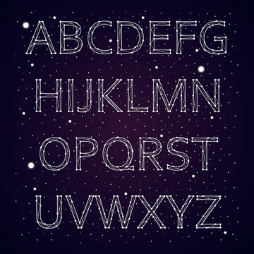 alphabet constellation spase, children's font, vector