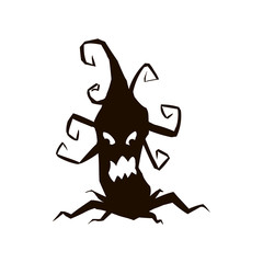 Silhouette of tree or stump icon for Halloween isolated on white background