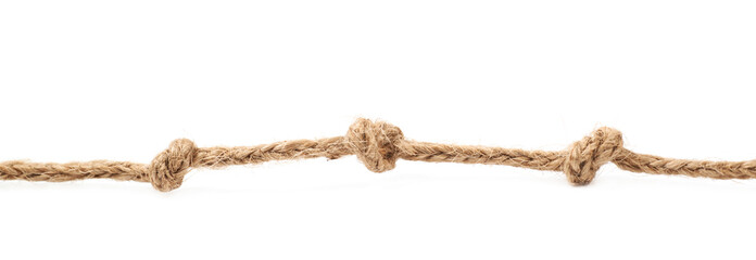 Knots on a rope string isolated