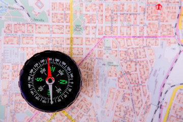 compass on a city map
