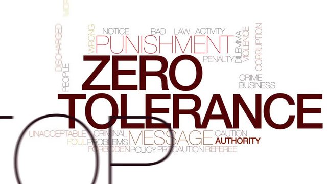 Zero tolerance animated word cloud, text design animation. Kinetic typography.