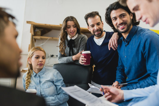 Smiling businesspeople coworking