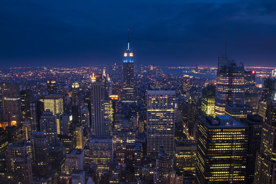 New York City With Skyscrapers In The Blue Hour