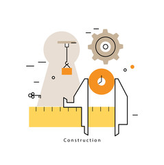 Project management with working caliper flat line business vector illustration design banner. Engineering, building and measurement concept for mobile and web graphics