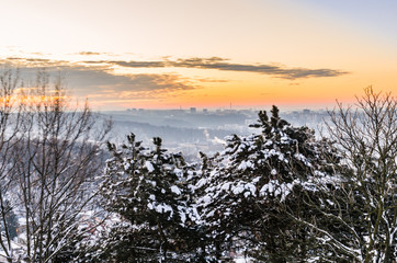 Winter landscape during sunset