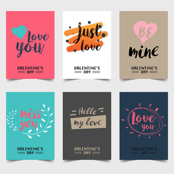 Happy Valentine's Day greeting card typography flyer template with lettering. Poster, card, label, banner design set. Vector illustration