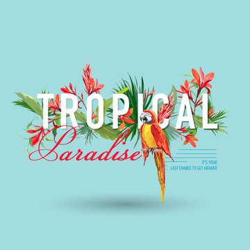 Tropical Bird and Flowers Graphic Design for Tshirt, Fashion, Print
