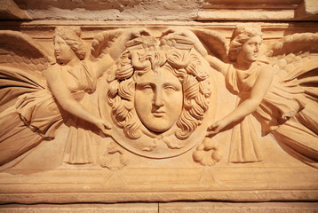 Medallion sarcophagus with Medusa head. Antalya museum-Pamphylia-Turkey. 0159