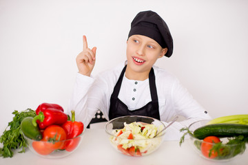 young chef came up with salad isolate