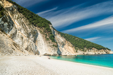Fototapeta na wymiar Myrtos beach, Kefalonia island, Greece. Beautiful view of Myrtos bay and beach on Kefalonia island