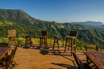 Table and chair outdoor mountain view
