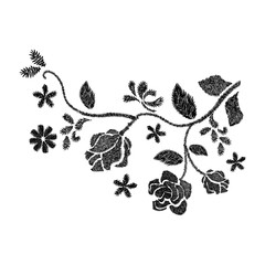 black flower embroidery  artwork design for clothing, isolated