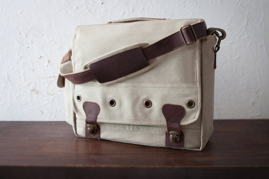 Canvas And Leather Shoulder Messenger Bag