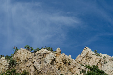 Top of mountain with blue sky background