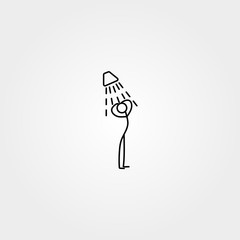 Cartoon icon of sketch stick figure taking a shower