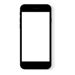 black flat phone white screen, vector drawing modern smart phone design