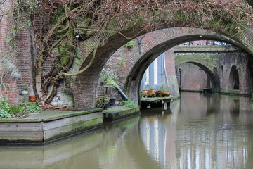Fototapeta na wymiar Old bridges of Oudegracht canal in Utrecht, the Netherlands