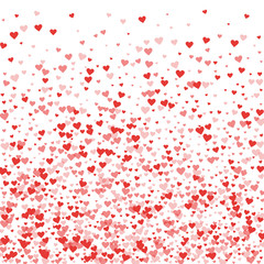 Fototapeta na wymiar Red hearts confetti. Bottom gradient on white valentine background. Vector illustration.