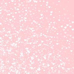 White hearts confetti. Abstract mess on pale_pink valentine background. Vector illustration.