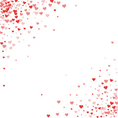 Red hearts confetti. Scatter abstract corners on white valentine background. Vector illustration.