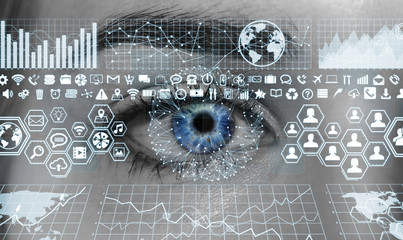 Close-up of woman digital eye 3D rendering