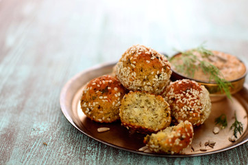 falafel with salad on copper plate