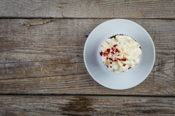 Red velvet cupcakes with buttercream frosting