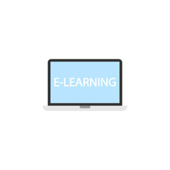 E-learning flat icon, Education and school element, laptop and online education vector graphics, a colorful solid pattern on a white background, eps 10.