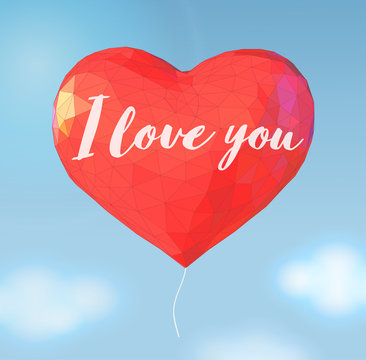 Low poly balloon in heart shape for valentine greeting