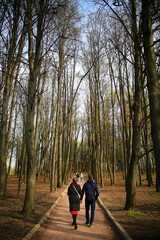 lovers resting in a city park in the winter