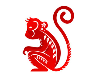 Modern Abstract Chinese Zodiac Animal Illustration, Monkey