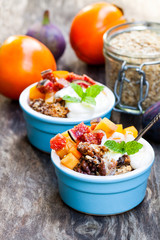 fruit  crumble with oat flakes and persimmon and fig