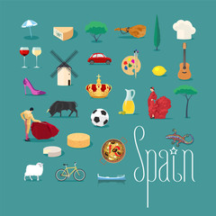 Set of icons with Spanish landmarks in vector