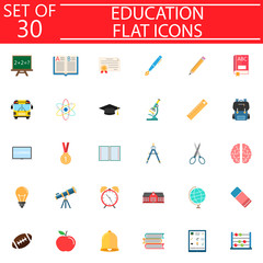 Education flat pictograms package, School symbols collection, Web and mobile services vector sketches, logo illustrations, colorful solid icon set isolated on white background, eps 10.