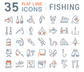 Set Vector Flat Line Icons Fishing