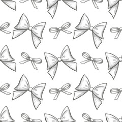 Obraz premium Seamless pattern of bows icons. Monochrome sketch style illustration for decoration. Vector.