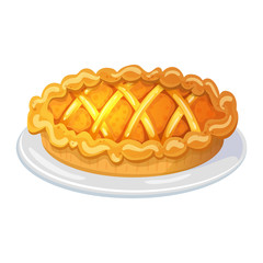 Colorful cartoon illustration of pie, traditional christmas and thanksgiving food. Vector.