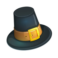 Colorful cartoon illustration of pilgrim hat with buckle, Thanksgiving Day symbol. Vector. - obrazy, fototapety, plakaty