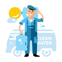 Vector Clean Water delivery. Flat style colorful Cartoon illustration.