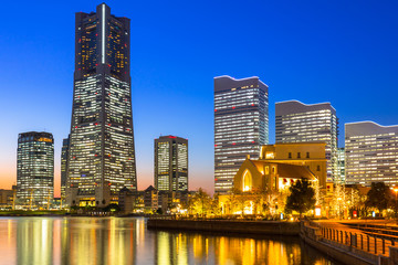 Plakat Cityscape of Yokohama city at night, Japan