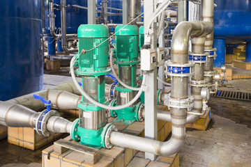 Steel pipes and pumps for water drainage in a power station