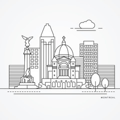 Linear illustration of Montreal, Canada. Flat one line style. Trendy vector illustration