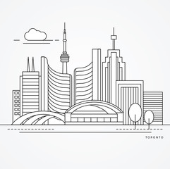 Linear illustration of Toronto, Canada. Flat one line style. Trendy vector illustration