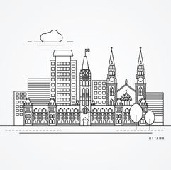 Linear illustration of Ottawa, Canada. Flat one line style. Trendy vector illustration