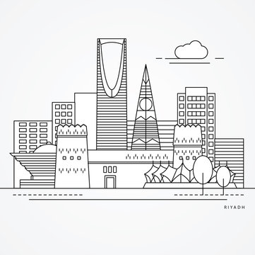 Linear illustration of Riyadh, Saudi Arabia. Flat one line style. Trendy vector illustration