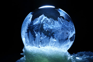 frozen bubble, ice-covered ball of soap