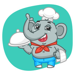 Elephant in Jeans Pants Holding Tray of Food