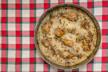Chicken and rice cooked in oven