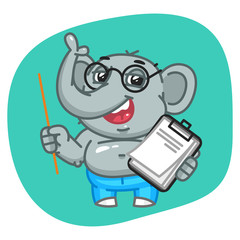 Elephant in Jeans Pants Holding Pointer and Notebook
